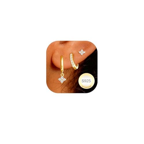 Image of AVOTTO 3 Pair Gold Stud Hoop Earrings for Women Hypoallergenic Gold Small Stud Hoop Huggie Earrings Stacks Jewellry Gifts