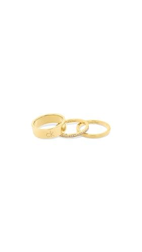 Image of Calvin Klein Women's CK TRIO Collection Set of 3 Rings in Yellow Gold Embellished with Crystals - 35000795C