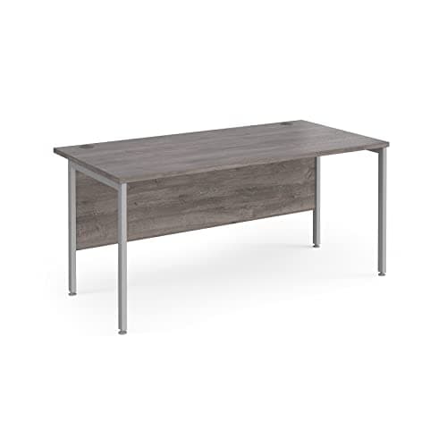 Image of Mr Office Maestro 25 straight desk 800mm deep - silver H-frame leg, 1600, Grey oak