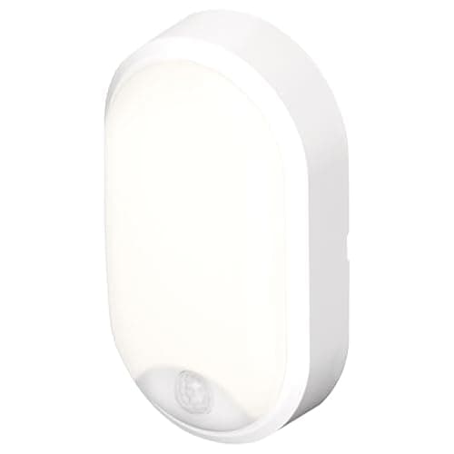 Image of 4lite Pylus Outdoor Oval Wall Light (White) 1100lm Motion Sensor Bulkhead IP54 LED Integrated Exterior Light - 4L2/3217/PIR - 4Yr Guarantee