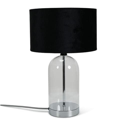 Image of ValueLights | Glass and Silver Chrome Table Lamp with a Black Velvet Lampshade | Home Décor, Bedside & Desk Lamp