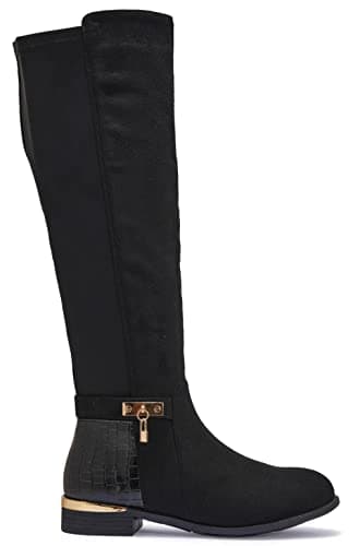 Image of sole london LADIES WOMENS FASHION OVER THE KNEE HIGH STRETCH CALF LEG ZIP FLAT HEEL BOOTS