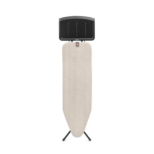 Image of Brabantia Ironing Board B, 124x38cm - Denim Grey | 100% Fairtrade Cotton | For Steam Generator Irons | Large Metal Steam Unit Holder | Stable & Anti-Wobble FramE | Foldable with Adjustable Height