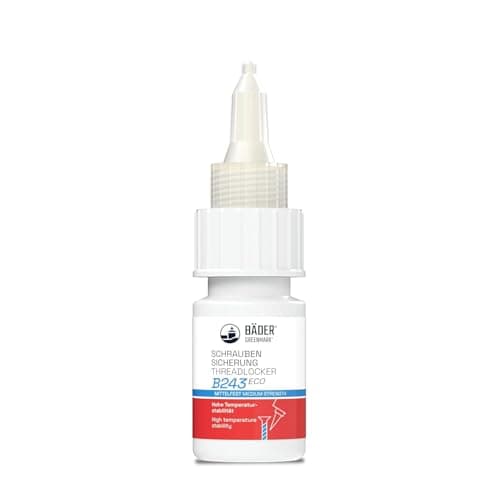Image of BÄDER Threadlocker B243Eco Medium Strength Blue 10ml bottle - High Temperature Resistant, Fluorescent - Works on all Metals and Threads, for Large Threads - Made in Germany