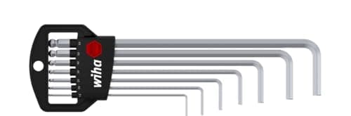 Image of Wiha Allen Wrench Set in Classic Holder with Spherical Hexagonal Heads, 7 Pieces, Matte Chrome, Packaging (03723)