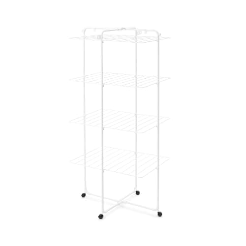 Image of Brabantia HangOn Tower Drying Rack, 30m (White), Tall Foldable Clothes Rack, Space-Saving Laundry Drying Stand with Wheels and Hooks