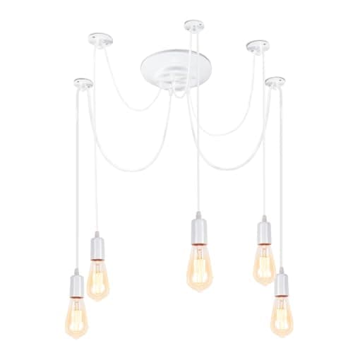 Image of iDEGU Modern and Retro Pendant Light, 5 Arms DIY Spider Chandelier Creative Adjustable 150CM Vintage Ceiling Pendant Lamp Fixture with E27 Socket, White (5 Lights)
