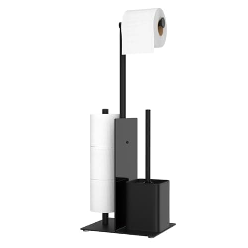 Image of susswiff Toilet Roll Holder with Brush - Stainless Steel Free Standing Glass Baffle, Paper and Brush, Matte Black (BSP-1483)