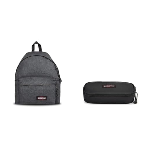 Image of EASTPAK PADDED PAK'R Backpack, 24 L - Black Denim (Grey) OVAL SINGLE Pencil Case, 5 x 22 x 9 cm - Black (Black)