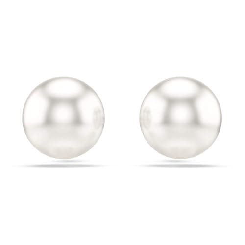 Image of Swarovski Matrix stud earrings, Crystal pearl, White, Rhodium plated