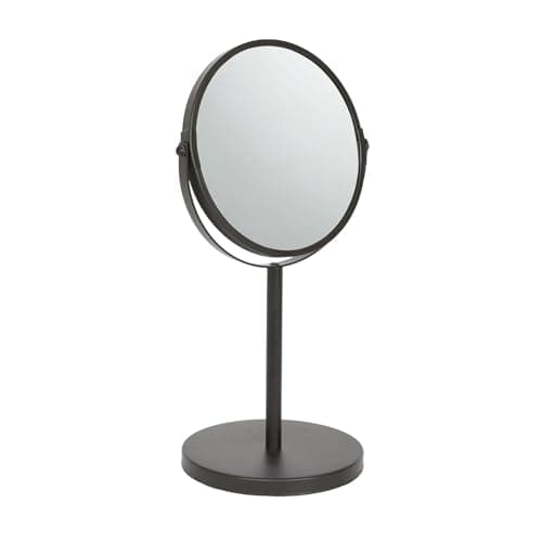 Image of Harbour Housewares Pedestal Mirror - 2x Magnifying Makeup Mirror on Black Stand - 18.5 x 34.5cm - Round Freestanding Bedroom Table Vanity Mirrors for Bedroom, Bathroom