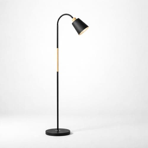 Image of DUAS Adjustable Metal Floor Lamp Black or White – 150cm Tall Reading Standing Light with 720° Rotating Head, E27 Bulb Compatible, UK Plug, 1.5m Cable for Bedroom, Living Room, Office (Black)