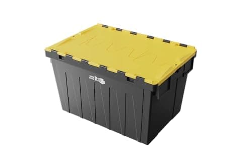 Image of RACK IT STACK IT Large Stackable Storage Tote Boxes with Attached Lids, 62 Litre Capacity, 30kg Load, Choice of Coloured Lids (Yellow)