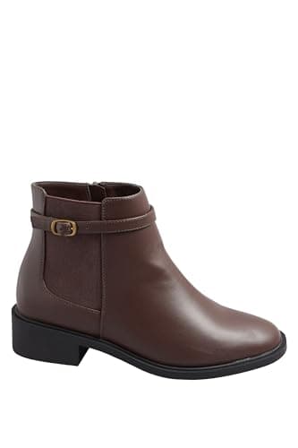Image of Yours - Chocolate Faux Leather Buckle Stretch Ankle Boots In Wide E Fit & Extra Wide Eee Fit - Women's