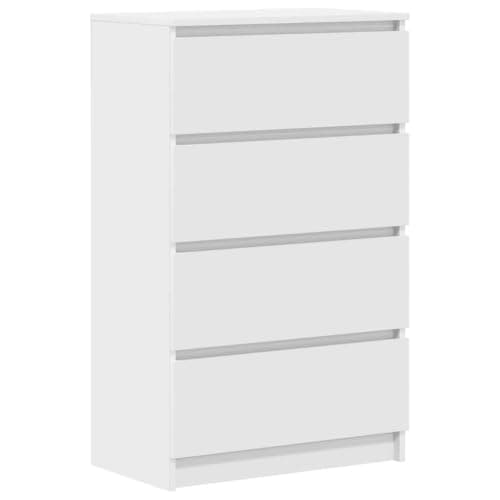 Image of vidaXL Sideboard, Engineered Wood, White, 60x35x98.5 cm, 4 Drawers, Storage Cabinet, Dresser Chest, Buffet Cabinet Organiser, Indoor Storage Unit