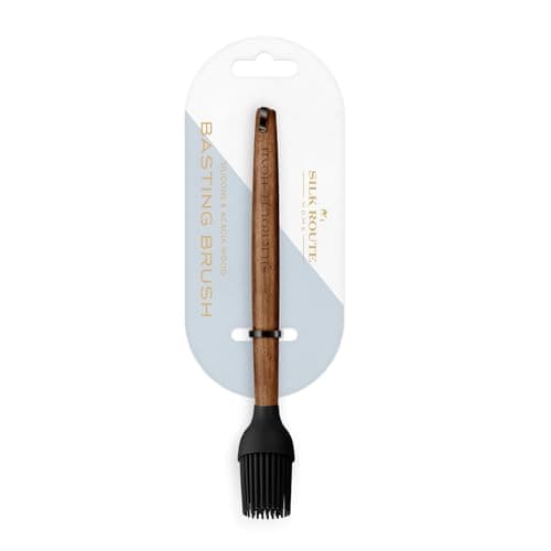 Image of Silk Route Home Acacia Wood & Black Silicone Basting Brush Kitchen Utensil