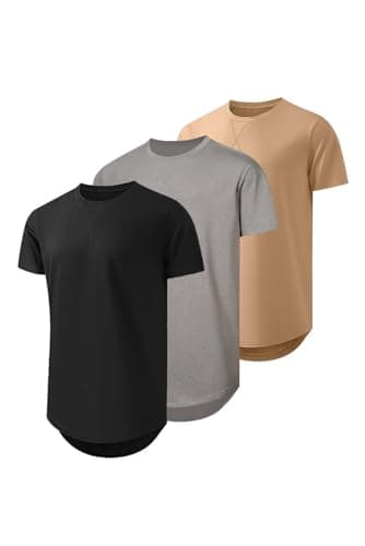 Image of JMIERR Mens T Shirts 3 Pack Crew Neck Multipack Cotton Tops Longline Short Sleeve Basic Casual T-Shirt