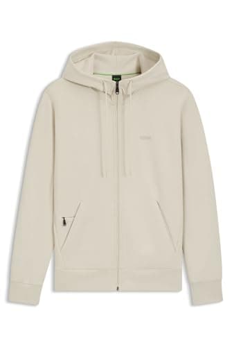 Image of BOSS Mens Full Zip Hoodie Long Sleeve Cotton Open White S