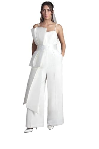 Image of Coast Strapless Bow Detail Wide Leg Bridal Jumpsuit, 10, Ivory