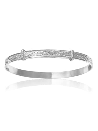 Image of Designer Inspirations Boutique 5MM Wide Engraved/Embossed Victorian Foliate Expanding/Expandable/Adjustable Bangle Bracelet for Baby/Child/Children/Women - 925 Sterling Silver - Size: WOMEN