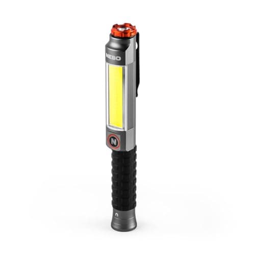 Image of NEBO Big Larry 3 Work Light, 600 Lumen Flashlight with COB Work Light, Pocket Clip Magnetic Base for Hands-Free Lighting, Portable COB LED Dimmable Flashlight, Hazard Light-Red
