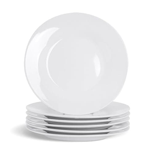 Image of Argon Tableware 12x White 15.4cm (6 Inch) Wide Rimmed Side Plates - Desert Serving Dinner Set Bread Plate - Dishwasher and Microwave Safe Ceramic