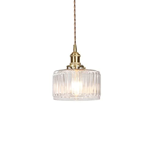 Image of RENKTE Industrial Round Glass Pendant Lamp E27 Brass Holder Retro Loft Twisted Pair Vintage Ceiling Hanging Light (Transparent Striped)