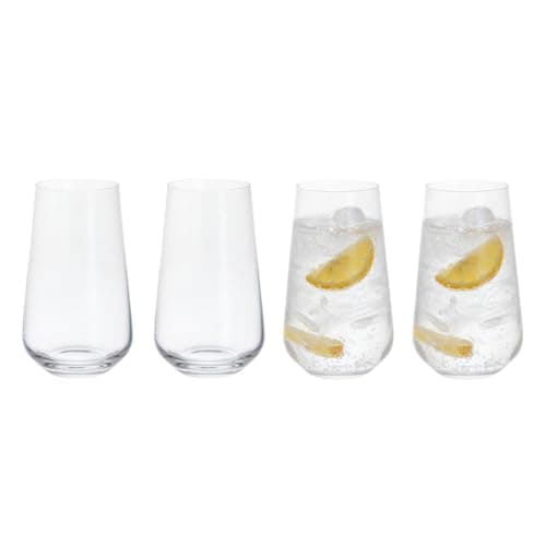 Image of Dartington Crystal Cheers! Highball Glasses Set of 4 | 450ml Tall Drinking Glasses | 140mm | Highball Tumblers for Water, Cocktails & Soft Drinks | Dishwasher Safe