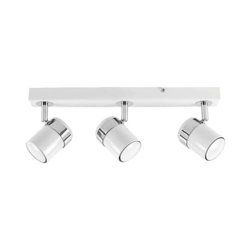 Image of MiniSun | Modern 3 Way Gloss White & Chrome Straight Bar Ceiling Spotlight | Ceiling Lights & Home Improvements Essential | Mains Wired