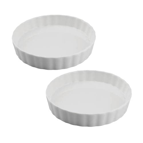 Image of WakiHong Set of 2 White Porcelain Quiche Dish 18 cm Porcelain Pie Dish Flan Dish Round Deep Ceramic Pie Dish,for Pie,Pizza,Pasta,Tart & Quiche(White)