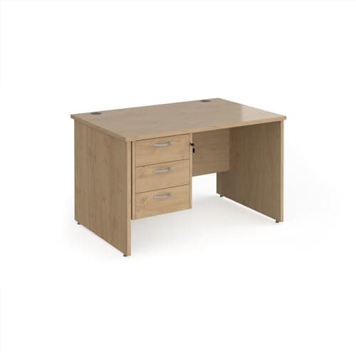 Image of Mr Office Maestro 25 straight desk 800mm deep with 3 drawer pedestal - panel end leg, Kendal Oak, 1200