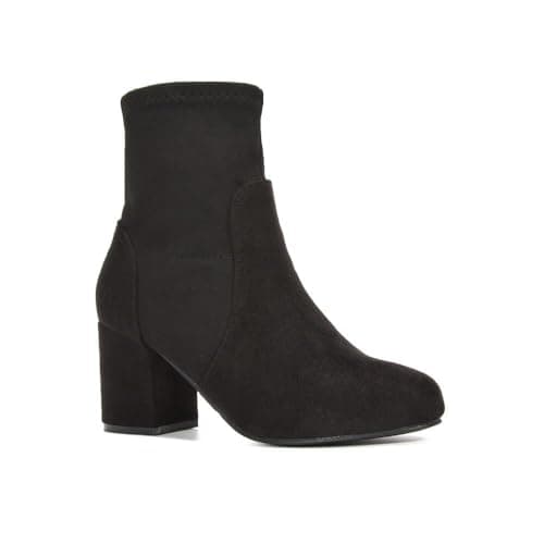 Image of ESSEX GLAM Women's Heeled Ankle Boots Ladies Stretch Sock Black Faux Suede Chelsea Biker Booties Size 4