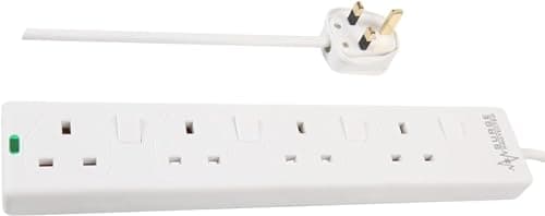Image of ShaniTech 4 Gang Way, 3m Metre, 13A, Surge Protected, Individually Switched, Mains Power Extension Socket Lead Cable, Wall Mountable - White