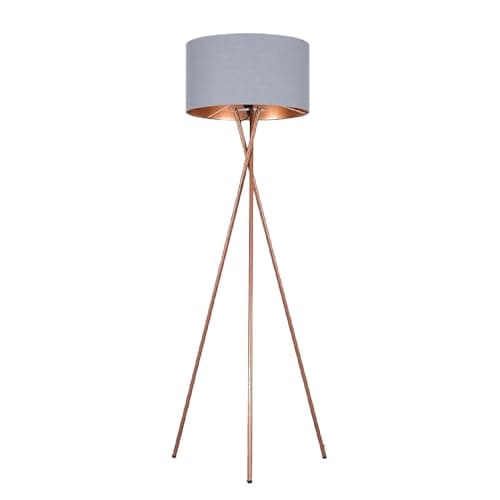 Image of MiniSun | Modern Copper Metal Tripod Floor Lamp with a Grey and Copper Shade | Floor Lamps & Torchieres, Home Décor & Improvement Essential | Includes 6W LED E27 Light Bulb