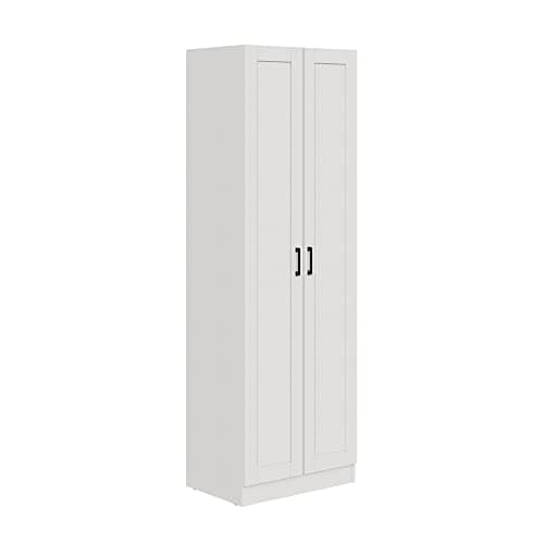 Image of Panana Wooden Storage Cabinet, Freestanding Tall Kitchen Cupboard Sideboard Organizer Unit With 2 Doors & Adjustable Shelves, High Utility Cabinet for Living Room, Bedroom, Kitchen and Hallway (White)