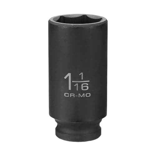 Image of sourcing map 6 Point Shallow Impact Socket 1-1/16" Socket 1/2" Square Drive 78mm (3.1") Long 40cr Alloy Steel for Home Auto Axle Hex Nuts Bolts Repair, Black