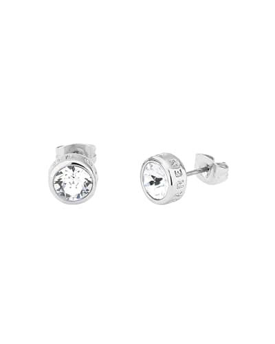 Image of Karen Millen Logo Stud Earrings For Women (Silver/Clear Crystal)