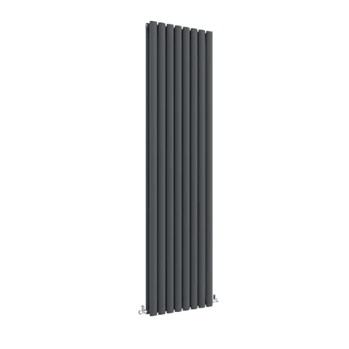 Image of Anthracite Vertical Radiator 1800x472mm Oval Double Panel Column Designer Radiator Central Heating