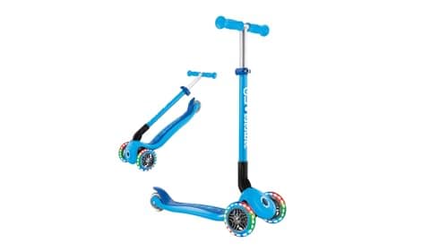 Image of Globber Primo Foldable Scooter with Light Up Wheels for Children 3 Years Plus - 2 Year Warranty (Sky Blue)