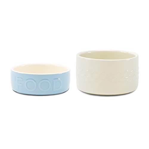 Image of Scruffs Classic & Icon 2 Piece Set 13cm Pet Food & Water Bowl Set - Blue/Cream