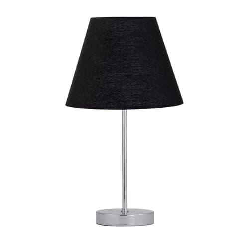 Image of firstchoicelighting Polished Chrome Table Lamp or Bedside Light, Modern Design, Black Shade, Height 35cm, LED Compatible