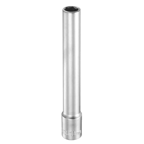 Image of sourcing map 6 Points Deep Socket 3/8" Drive 10mm Deep Metric CR-V Steel Polished Nickel Plating Flip Sleeve 120mm / 4.7" Extra Long Socket Tool for Home Auto Nuts Bolts Repair