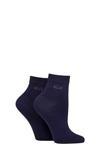 Image of Elle Ladies Bamboo Ankle Socks - Soft Breathable Cooling Material, Mixture of Plains & Patterns, Fun,Colourful Multipack of 2 Size 4-8 (UK, Numeric, 4, 8, Regular, Regular, Navy)