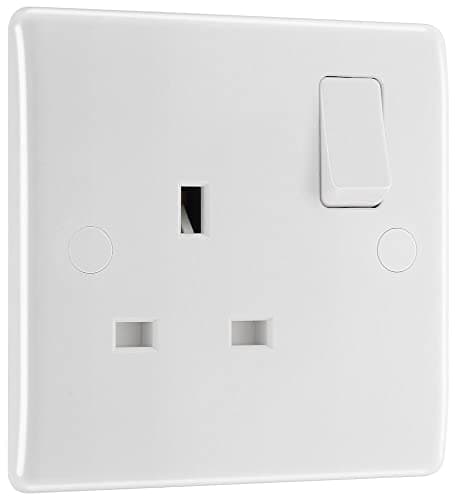 Image of BG Electrical Single Switched Power Plug Wall Socket, Round Edge, Nexus 800 Series, White Moulded, 13A, 821