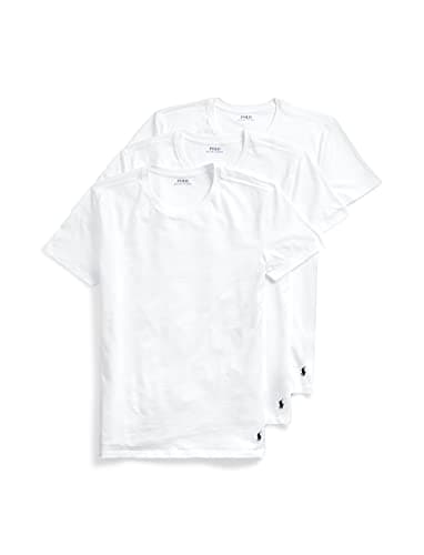 Image of POLO RALPH LAUREN Men's Classic Fit Cotton Crew Tee Big & Tall Undershirt, White/Cruise Navy, 3X (Pack of 3)