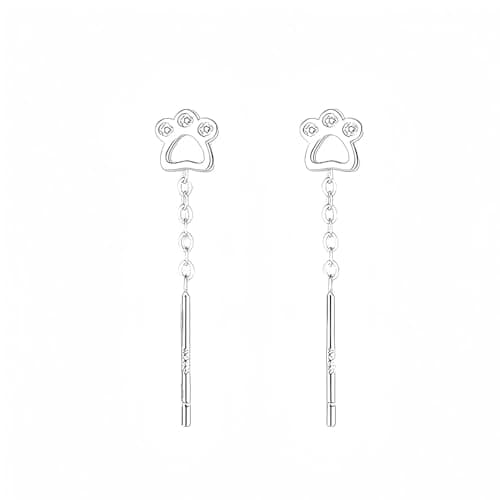 Image of OATHCAF Cute Paw Print Earrings for Women Sterling Silver Chain Crystals Accessories Jewelry Statement Gifts Lightweight Charms (Silver Plated)