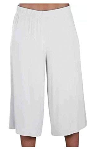 Image of Womens 3/4 Elasticated Culottes Ladies Wide Leg Stretch Shorts Palazzo Uk 8-26 (White, 12-14)