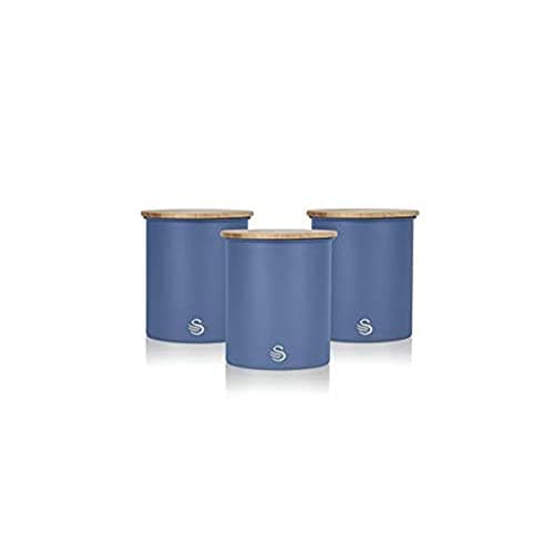 Image of Swan Nordic Set of 3 Storage Canisters, Sugar, Tea, Coffee, Blue, One Size