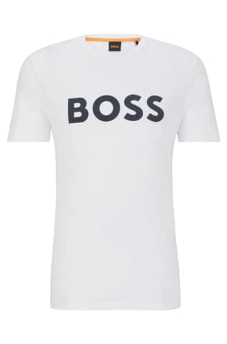 Image of BOSS Mens Thinking 1 Cotton-Jersey T-Shirt with Rubber-Print Logo