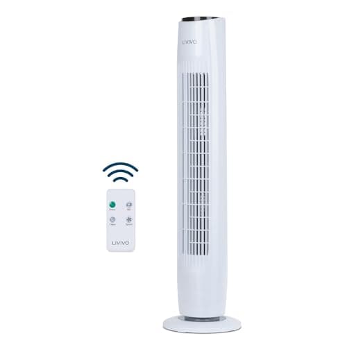 Image of LIVIVO 32" Tower Fan with Remote - Slim Silent Fan with Timer and Powerful Bladeless Fan for Bedroom, Living Room and Office - 3 Speed Setting, 70 Degree Oscillation Function - White